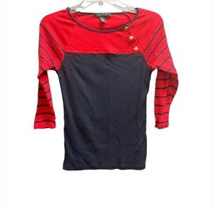 Ralph Lauren 3/4 Sleeve Striped Top with Button Embellishments